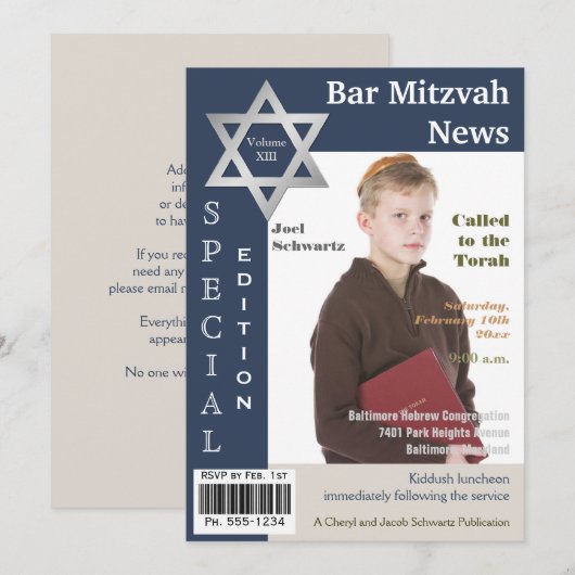 Magazine Hoesje Style Bar Mitzvah Uitnodiging (Voorkant / Achterkant)
