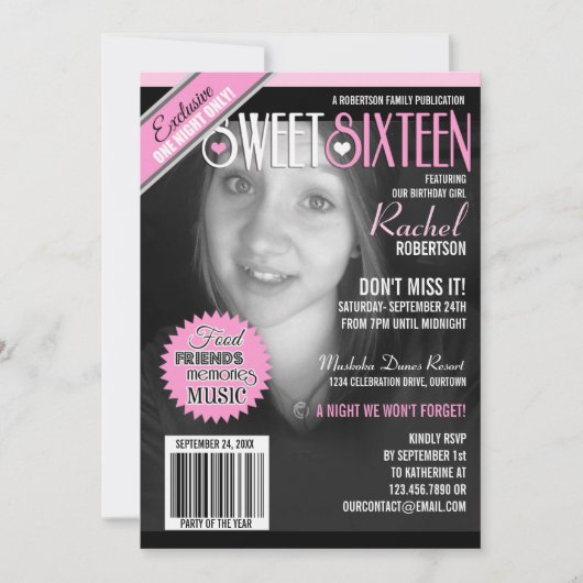 Magazine Hoesje Sweet 16 Party Invitation Kaart (Voorkant)