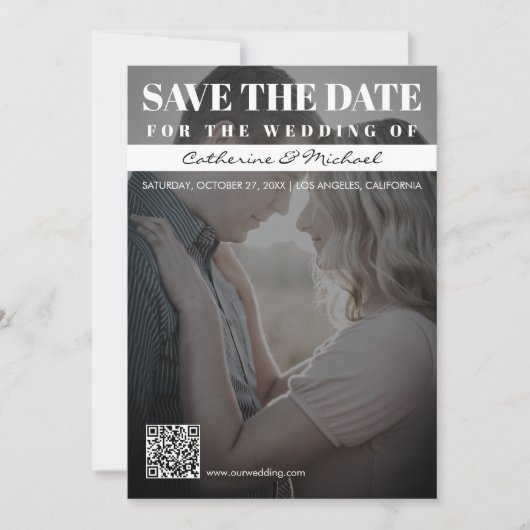 Magazine Hoesje Trendy Dark Photo QR Code Bruiloft Save The Date (Voorkant)