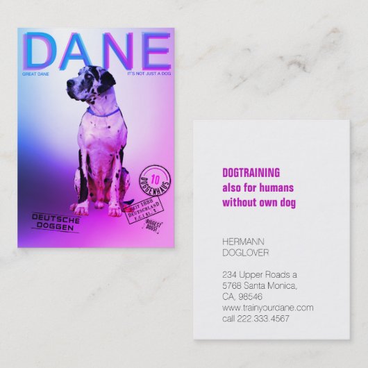 Magazine Style Great Dane Visitekaartje (Voorkant / Achterkant)