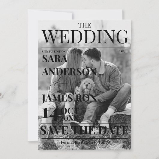 Magazine Unique Newspaper Wedding Save the Date Kaart (Voorkant)