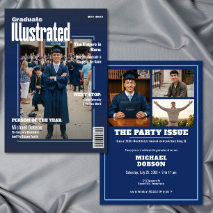 Magazine Vier Foto Blauwe Afstudeerfeest Kaart