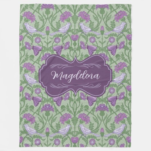 Magdalena Thistle en vogels Art Nouveau Bloemen Fleece Deken (Voorkant)
