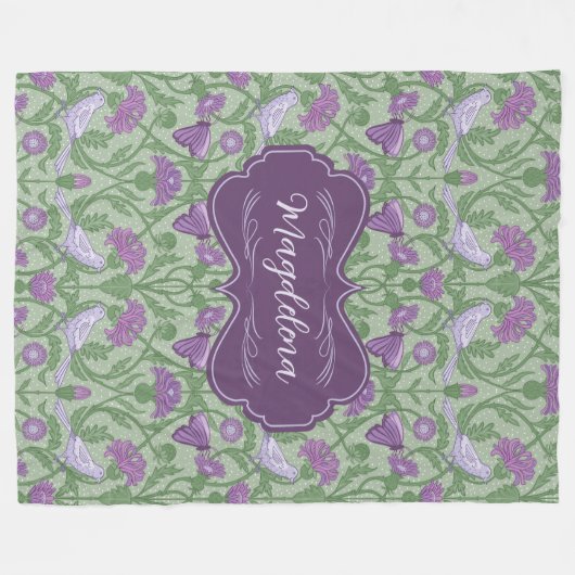 Magdalena Thistle en vogels Art Nouveau Bloemen Fleece Deken (Voorkant (Horizontaal))