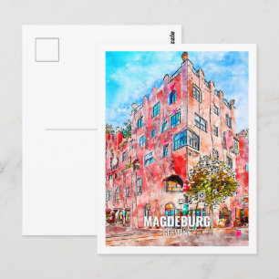 Magdeburg Duitsland Beroemde Reisplaats Waterverf Briefkaart