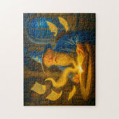Mage reading spellbook in oil painting legpuzzel (Verticaal)