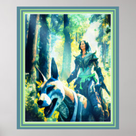 Mage Riding a Wolf Poster