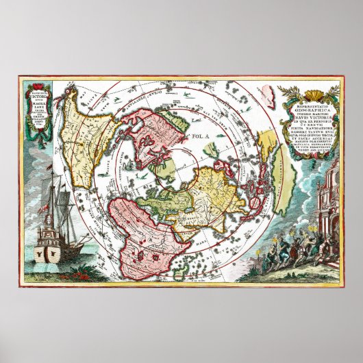 Magellan Journey Flat Earth Map Poster (Voorkant)
