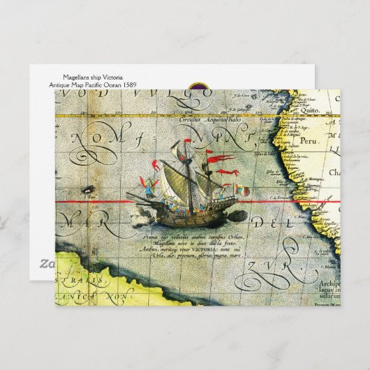 Magellans schip Victoria, Antiek kaart Stille Ocea (Voorkant / Achterkant)