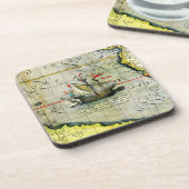 Magellans schip Victoria, Antiek kaart Stille Ocea Bier Onderzetter (Linkerzijde)