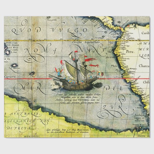 Magellans schip Victoria, Antiek kaart Stille Ocea Cadeaupapier (Vlak)