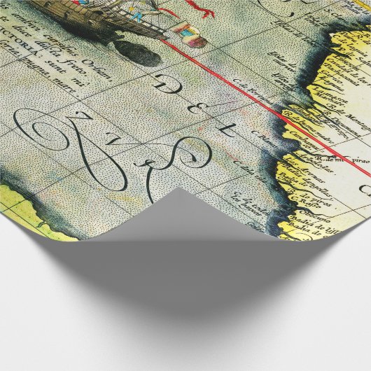 Magellans schip Victoria, Antiek kaart Stille Ocea Cadeaupapier (Hoek)