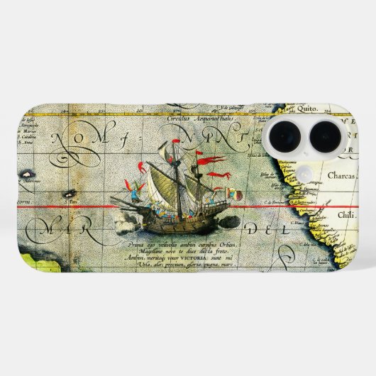 Magellans schip Victoria, Antiek kaart Stille Ocea Case-Mate iPhone Case (Achterkant (horizontaal))