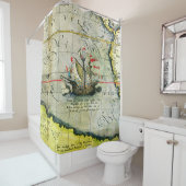 Magellans schip Victoria, Antiek kaart Stille Ocea Douchegordijn (In situ)