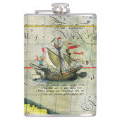 Magellans schip Victoria, Antiek kaart Stille Ocea Heupfles (Voorkant)