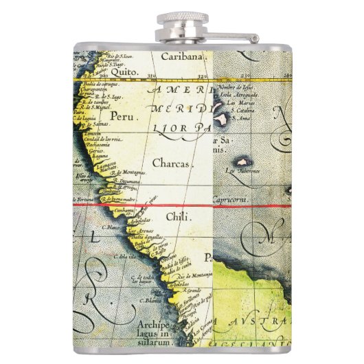 Magellans schip Victoria, Antiek kaart Stille Ocea Heupfles (Achterkant)