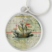 Magellans schip Victoria, Antiek kaart Stille Ocea Sleutelhanger (Voorkant)
