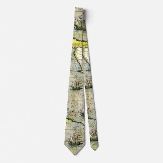 Magellans schip Victoria, Antiek kaart Stille Ocea Stropdas (Voorkant)