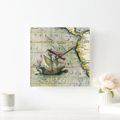 Magellans schip Victoria, Antiek kaart Stille Ocea Vierkante Klok (Huis)