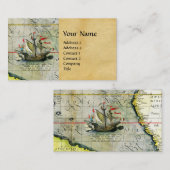 Magellans schip Victoria, Antiek kaart Stille Ocea Visitekaartje (Voorkant / Achterkant)