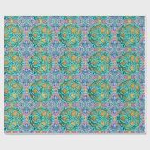 Magen David op Turquoise Floral Cadeaupapier (Vlak)