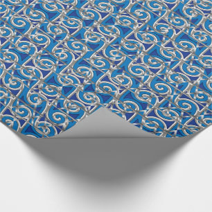 Magen David Swirl Blauw en Zilver Mozaïek Cadeaupapier