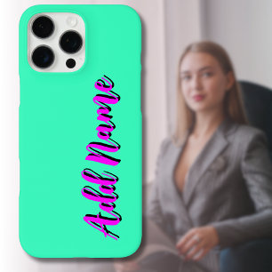 Magenta 3D Zwart Moderne Naam   Grappige Neon Teal iPhone 16 Pro Max Hoesje