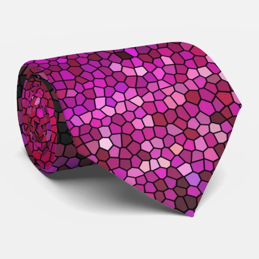 Magenta Abstracte Fuchsia Mosaic Mannen Stropdas (Opgerold)