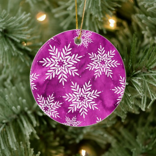 Magenta Abstracte Waterverf Sneeuwvlokken Keramisch Ornament (Boom)