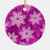 Magenta Abstracte Waterverf Sneeuwvlokken Keramisch Ornament (Voorkant)