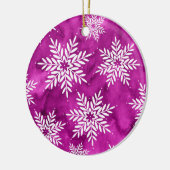 Magenta Abstracte Waterverf Sneeuwvlokken Keramisch Ornament (Links)