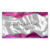 Magenta Agaat Zilver Glitter Luxe Magnetisch Visitekaartje (Voorkant)