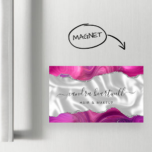 Magenta Agaat Zilver Glitter Luxe Magnetisch Visitekaartje