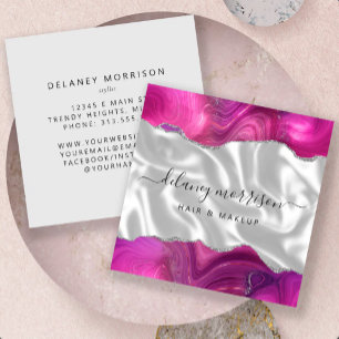 Magenta Agaat Zilver Glitter Wit Luxe Vierkante Visitekaartje