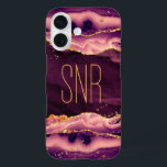 Magenta Agate Geode Monogram Naam Gold Glitter iPhone 16 Hoesje<br><div class="desc">Elegant, stijlvol, gepersonaliseerd mobieltje met magenta agate, geode en marmer met faux gold glitter met een monogram, initialen of naam in een bewerkbare moderne letterstijl in goud. OPTIES: De steekproef wordt getoond op iPhone 14 Barely daar hoesje stijl-andere telefoonmodellen en de stijlen van het hoesje zijn beschikbaar op de het...</div>
