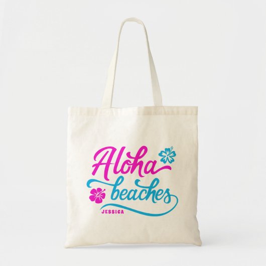 Magenta Aloha Beaches Summer Pun gepersonaliseerd Tote Bag (Voorkant)