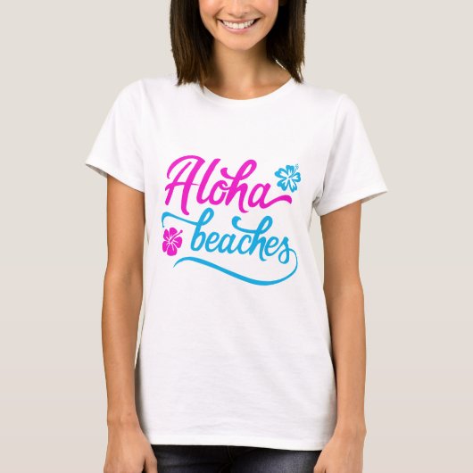 Magenta Aloha Beaches Summer Pun T-Shirt (Voorkant)