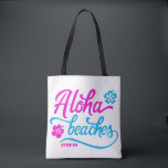 Magenta Aloha Stranden Zomer Pun gepersonaliseerd Tote Bag<br><div class="desc">Hot Pink Aloha Stranden Zomer Pun Gepersonaliseerde Canvas tas. Feestelijke en kleurrijke zomerse canvas tas met handgemerkt "Aloha Beaches" citaat met hibiscus bloemenaccenten in magenta en blauw. Deze zomerse pun canvas tas is perfect als een gepersonaliseerd cadeau.</div>