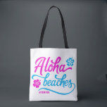 Magenta Aloha Stranden Zomer Pun gepersonaliseerd Tote Bag<br><div class="desc">Hot Pink Aloha Stranden Zomer Pun Gepersonaliseerde Canvas tas. Feestelijke en kleurrijke zomerse canvas tas met handgemerkt "Aloha Beaches" citaat met hibiscus bloemenaccenten in magenta en blauw. Deze zomerse pun canvas tas is perfect als een gepersonaliseerd cadeau.</div>