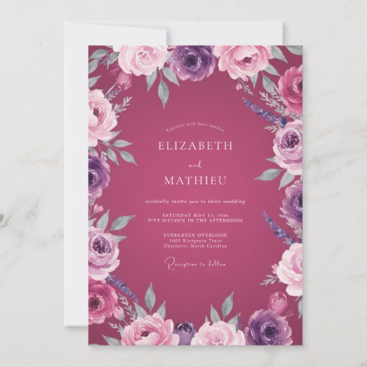 Magenta Amethyst Bloem Bruiloft Kaart (Voorkant)