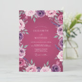 Magenta Amethyst Bloem Bruiloft Kaart (Staand voorkant)