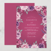 Magenta Amethyst Bloem Bruiloft Kaart (Voorkant / Achterkant)