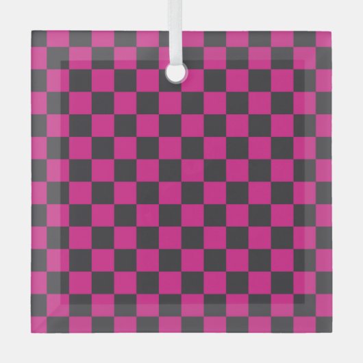 Magenta and smoke checkerboard pattern glas ornament (Voorkant)
