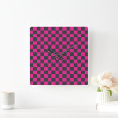 Magenta and smoke checkerboard pattern vierkante klok (Huis)