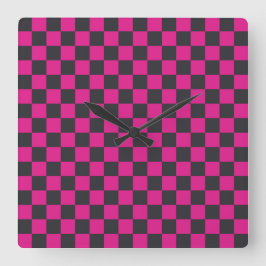 Magenta and smoke checkerboard pattern vierkante klok