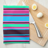 Magenta, Aqua en Blauw Gestreepte Keuken Handdoek (Quarter Fold)