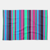 Magenta, Aqua en Blauw Gestreepte Keuken Handdoek (Horizontaal)