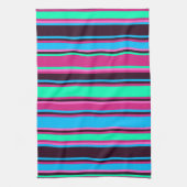 Magenta, Aqua en Blauw Gestreepte Keuken Handdoek (Verticaal)