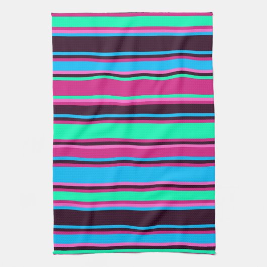 Magenta, Aqua en Blauw Gestreepte Keuken Handdoek (Verticaal)