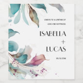 Magenta Aquamarine Waterverf Wedding Wijn Etiket (Enkel label)